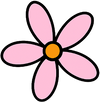 Simple cartoon flower with pink petals and an orange center on a white background