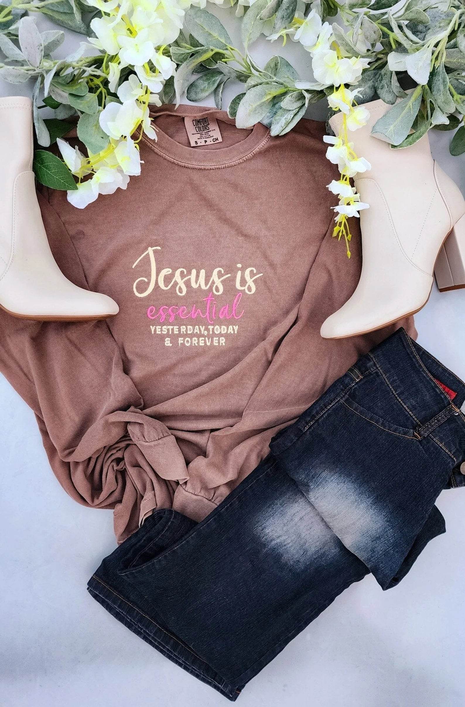 embroidered women's jesus tee lifestyle image
