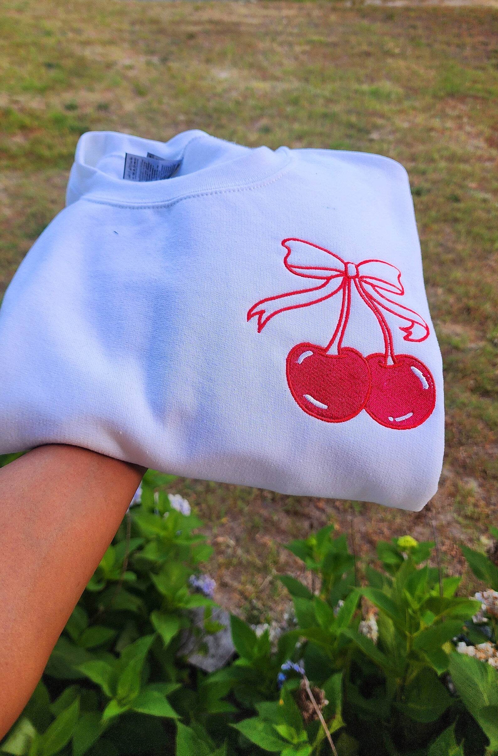 White Embroidered Crewneck Sweatshirt – Flat Lay