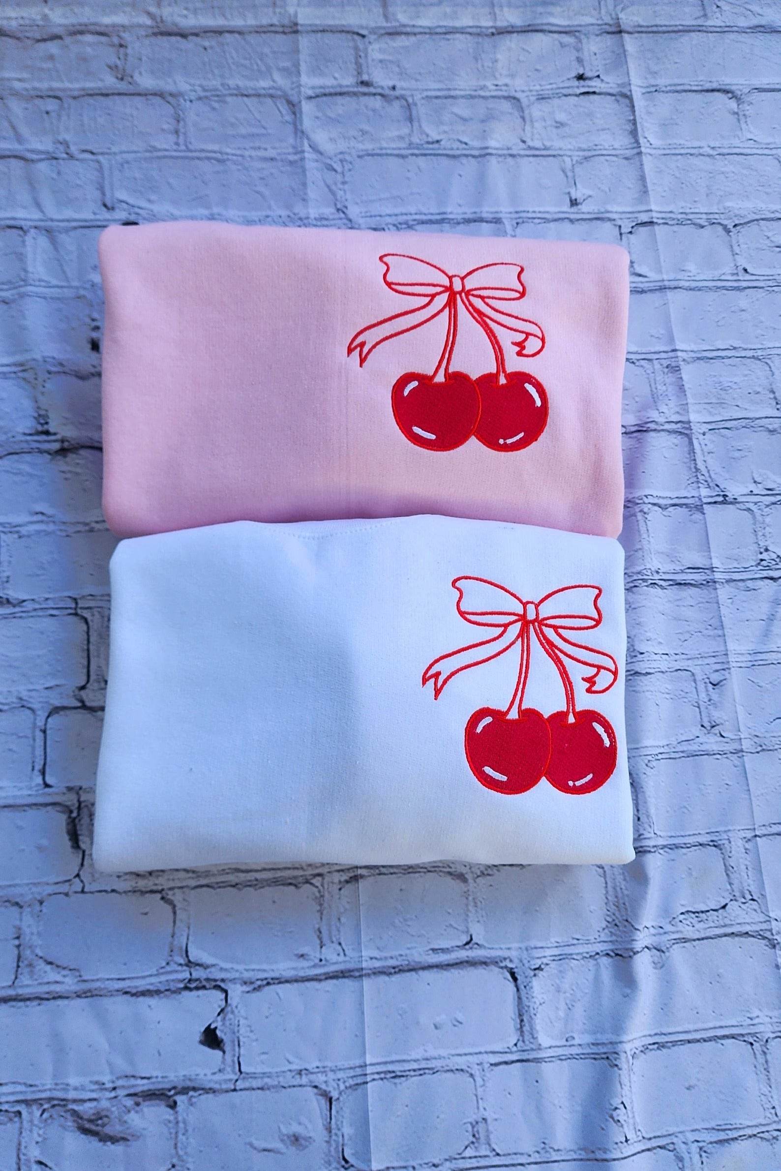 Back of Pink Cherry Bow Sweatshirt with Embroidery