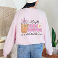 Cozy pink sweatshirt for women with coffee graphic