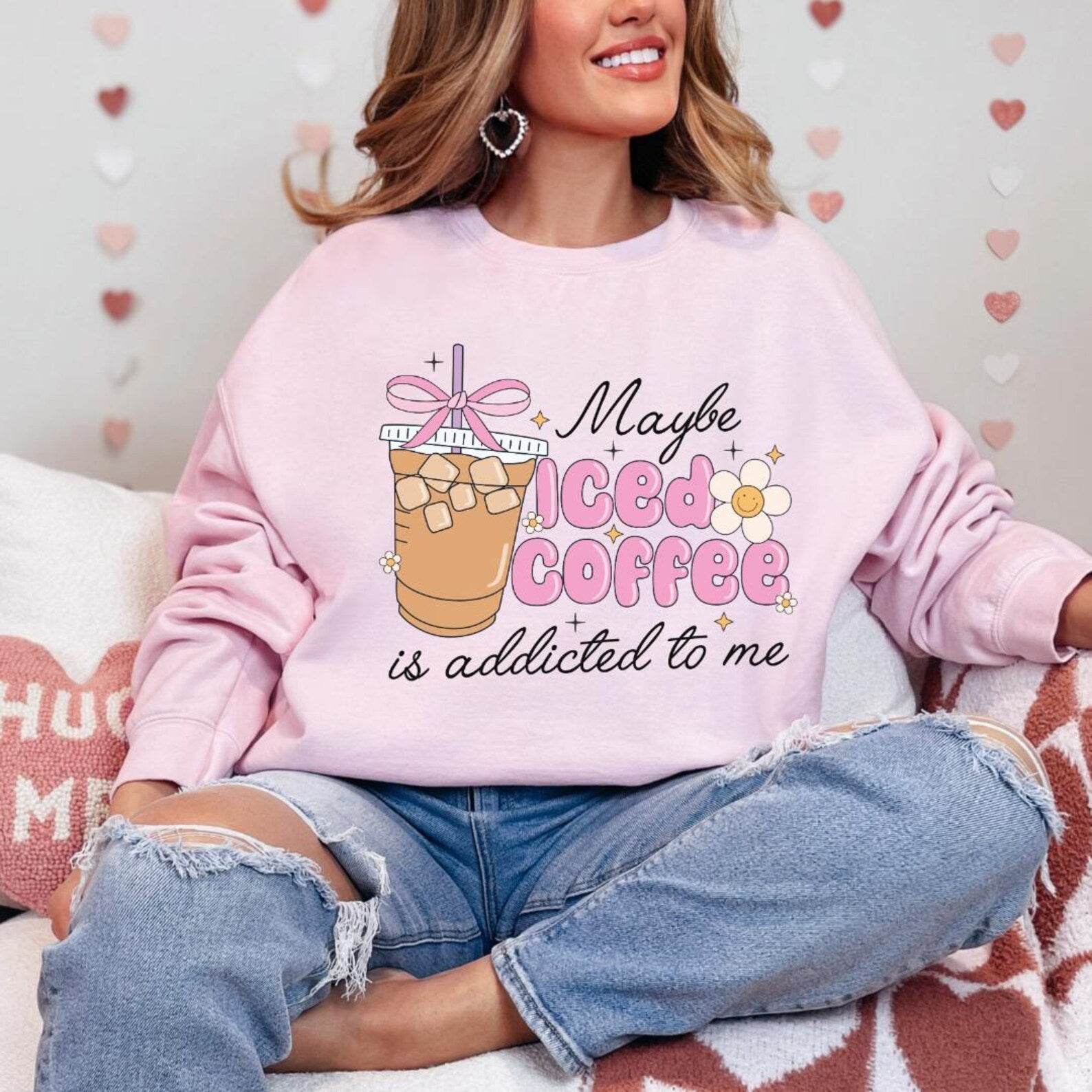 Stylish white crewneck sweatshirt for coffee lovers