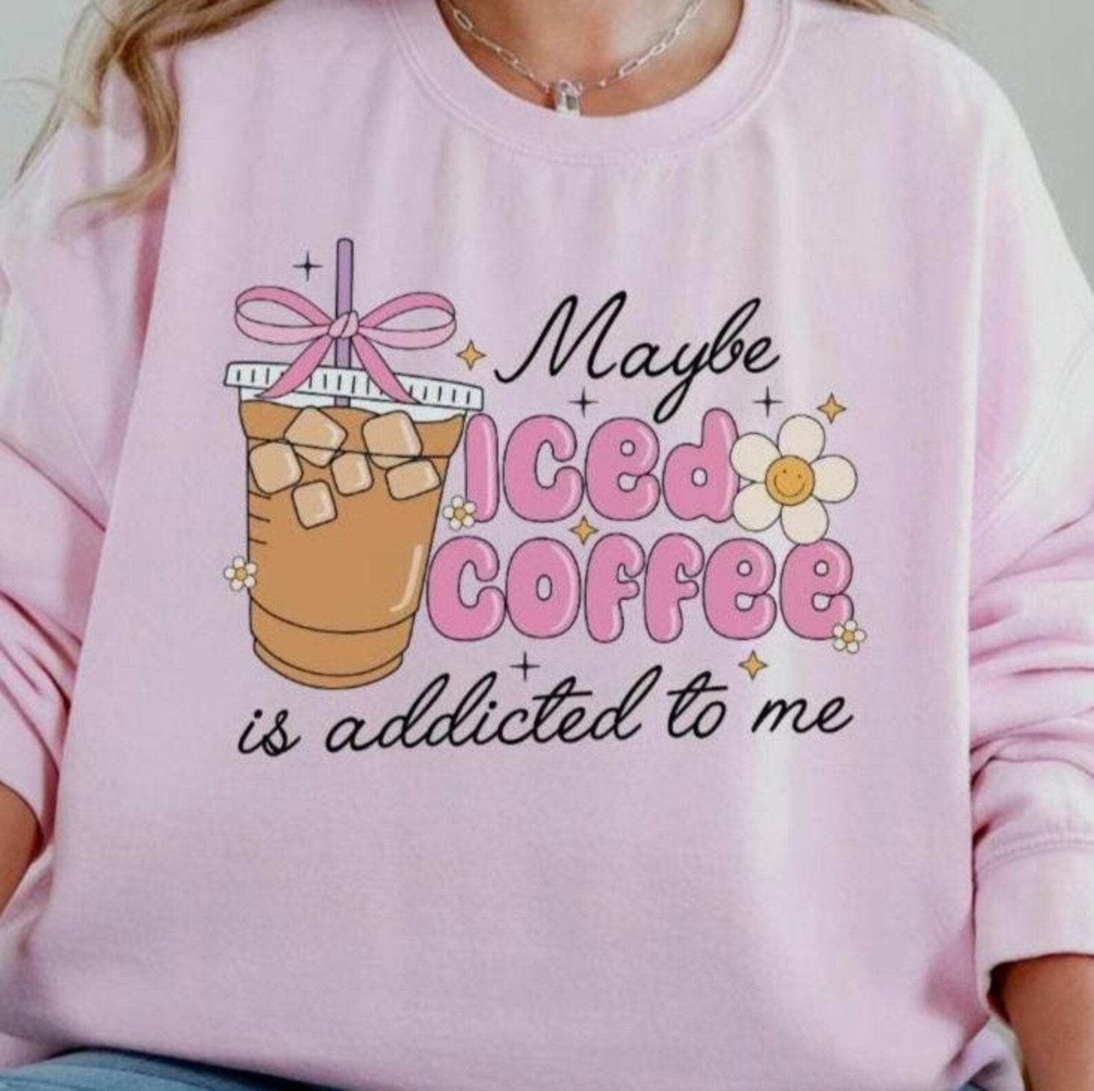 pink and white sweatshirt for coffee enthusiasts