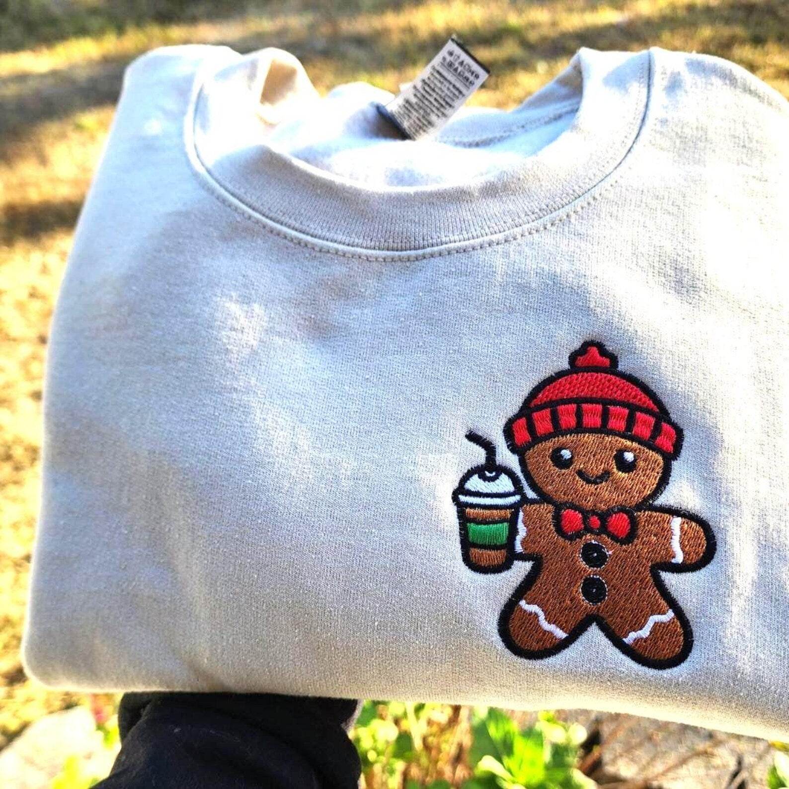 Front view of cute gingerbread sweatshirt dress for Christmas