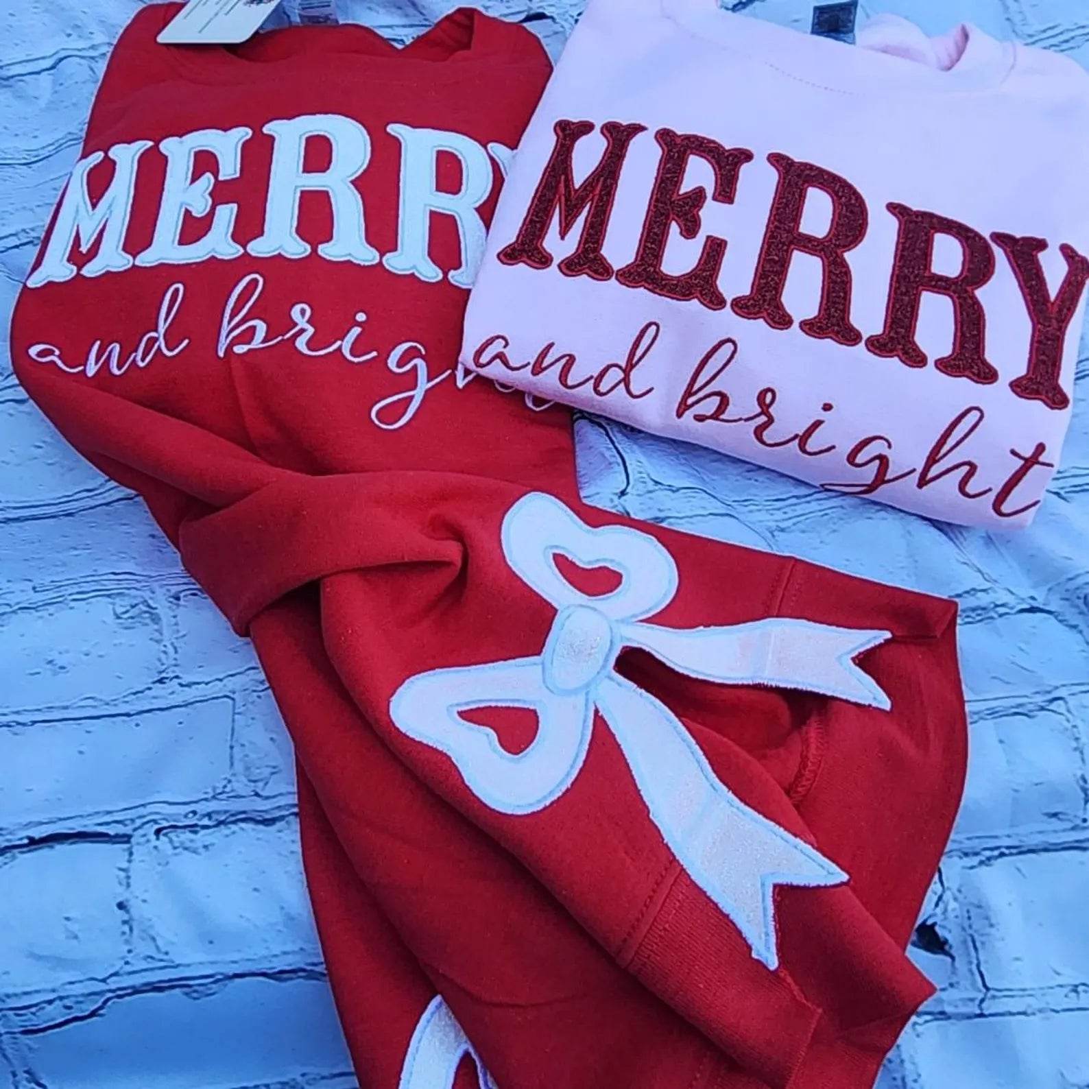 Merry and Bright Sweatshirt, Embroidered Sweatshirt for Girls