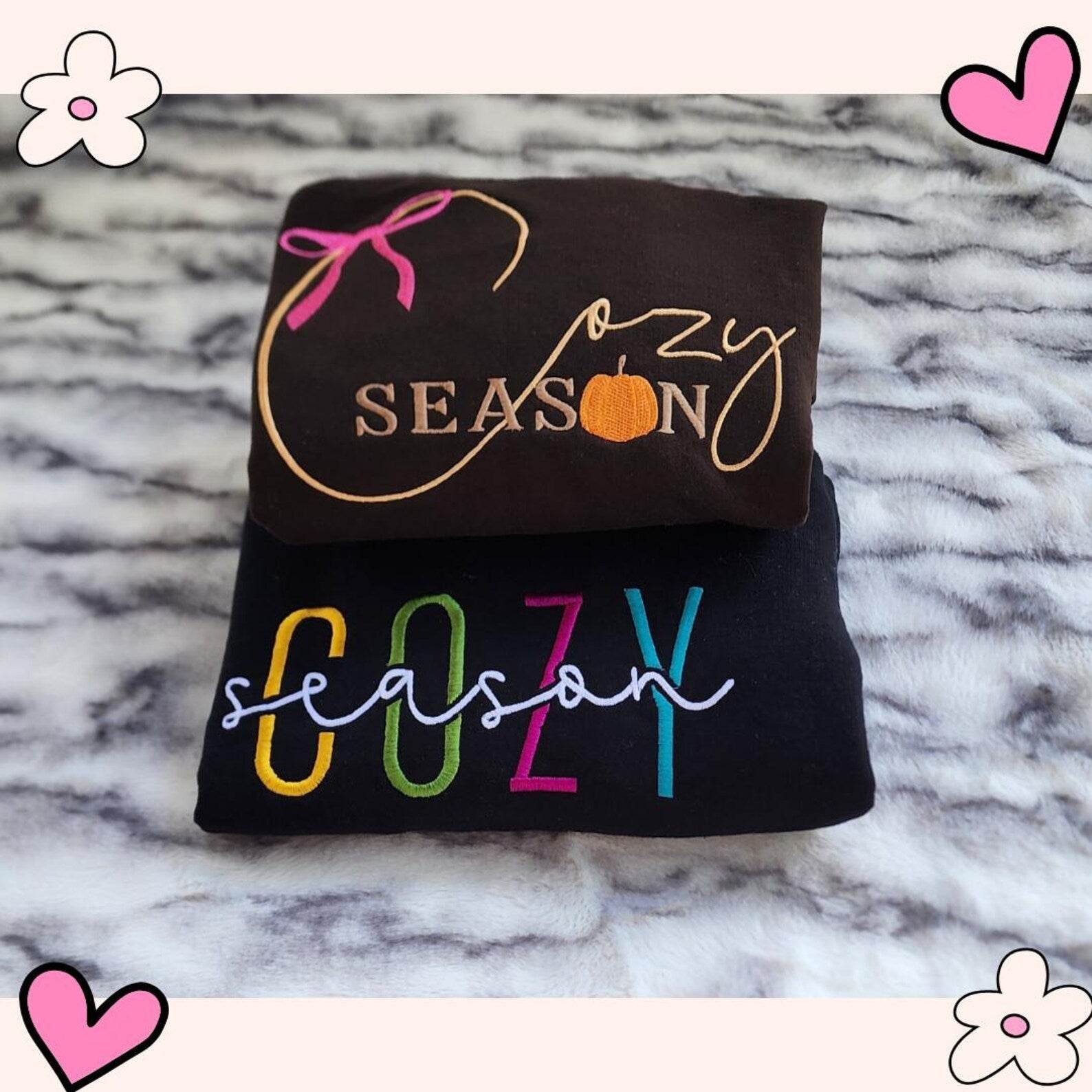 Cozy Season Fall Embroidered Sweatshirt for Comfort two colours