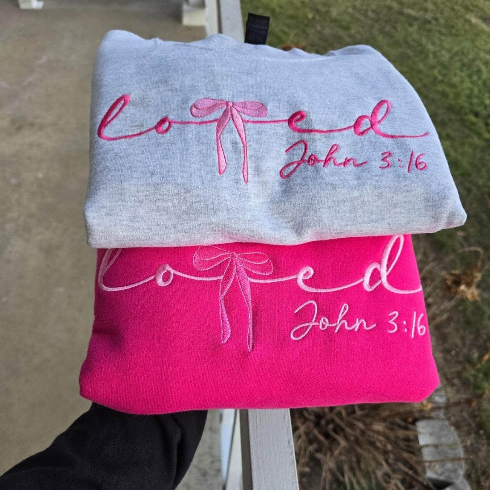 Coquette Christian Loved Bow Sweatshirt for Faith red gray