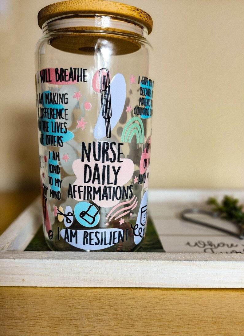 nurse daily affirmations glass cup front view