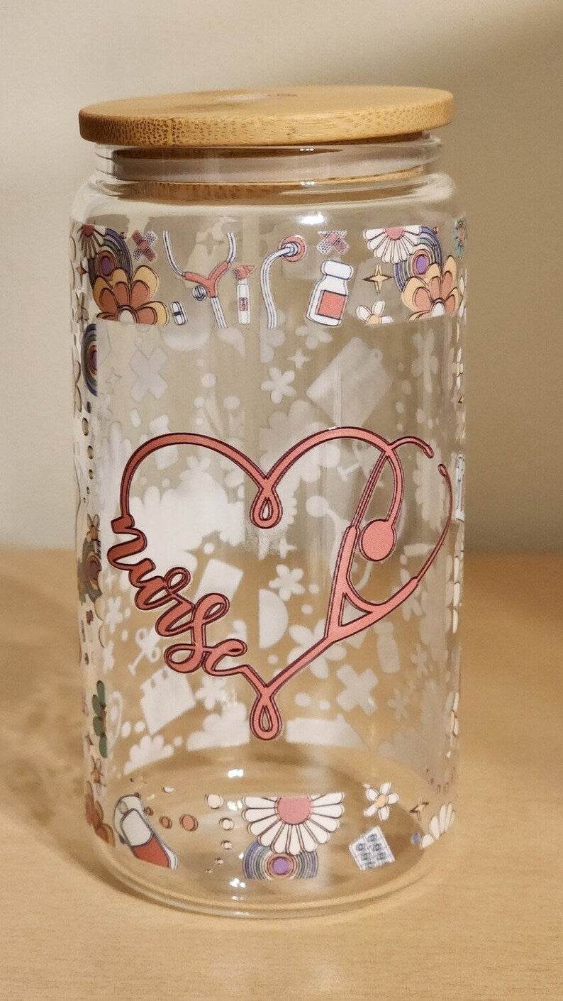 libbey 16oz glass cup with straw for nurses