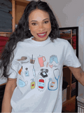 Short Sleeve Nurse T Shirts with Medical Doodles white