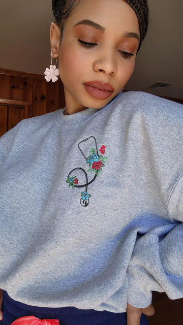 cozy embroidered nurse sweatshirt for healthcare students