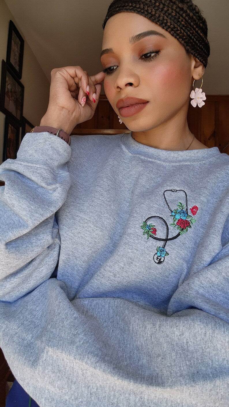 gift for nursing student embroidered stethoscope crewneck