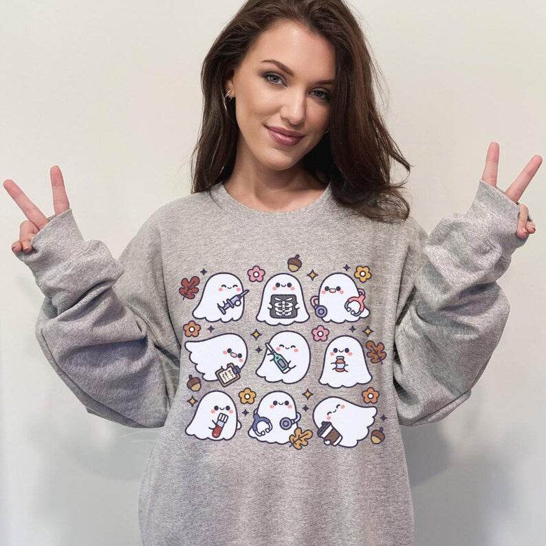 fun Nurse Halloween shirt with stethoscope and ghost design