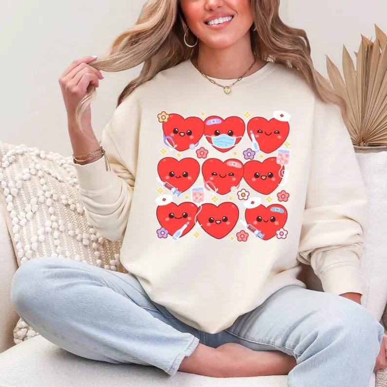 Trendy Nurse Heart Sweatshirt – Cozy Crewneck Shirt colours 