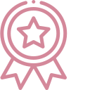 Pink icon of a star award on a white background